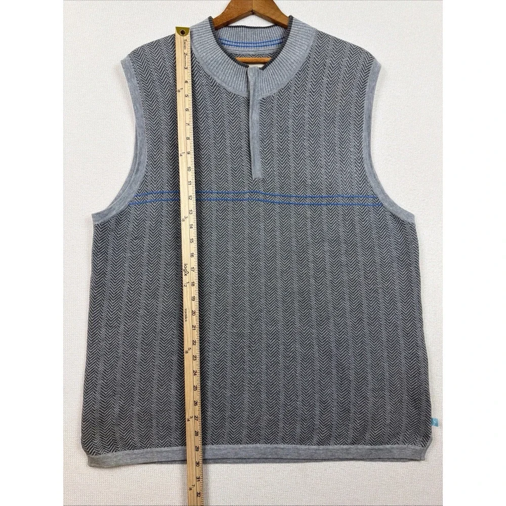 Tommy Bahama Mens Sweater Vest Gray Herringbone Quarter Zip XL Preppy CasualGolf